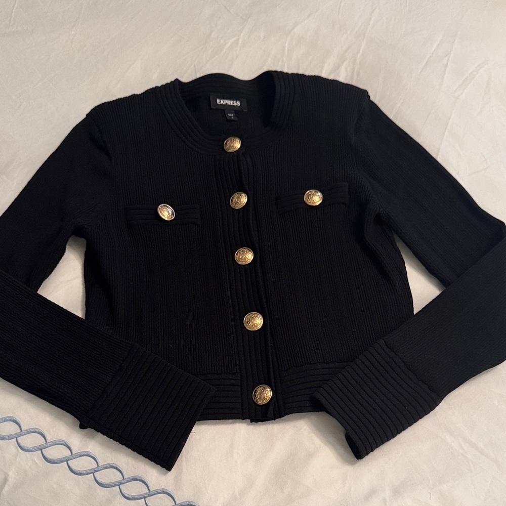 Express Black Ribbed Blazer with Gold Accents
